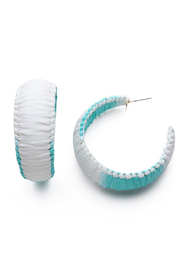 Green&White Colored Straw Hoop Earrings (4cm)