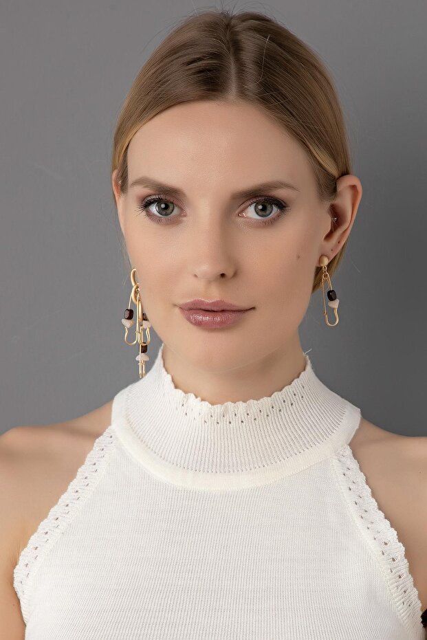 أقراط خرز ذهبية غير لامعة - 1