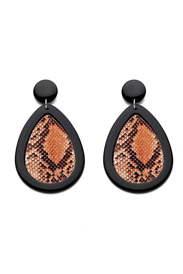 أقراط بنمط جلد الثعبان باللون الأسود (7 سم) - 1