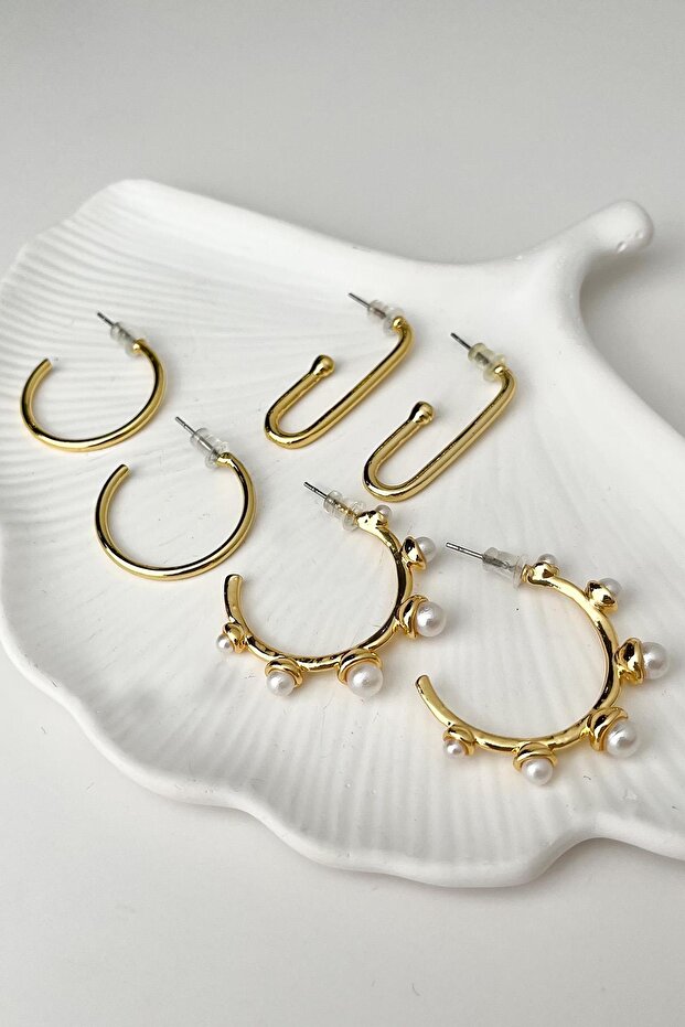 İncili Halka Küpe Seti - 1