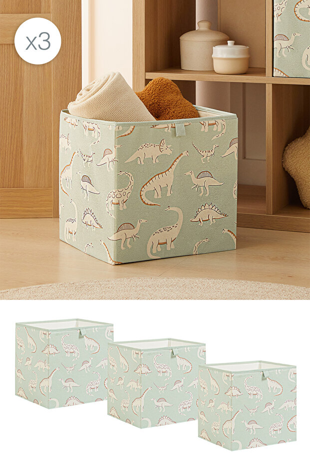 3 Pieces Dinosaur Kids Room Toy Organizer Storage Box 33X30X33