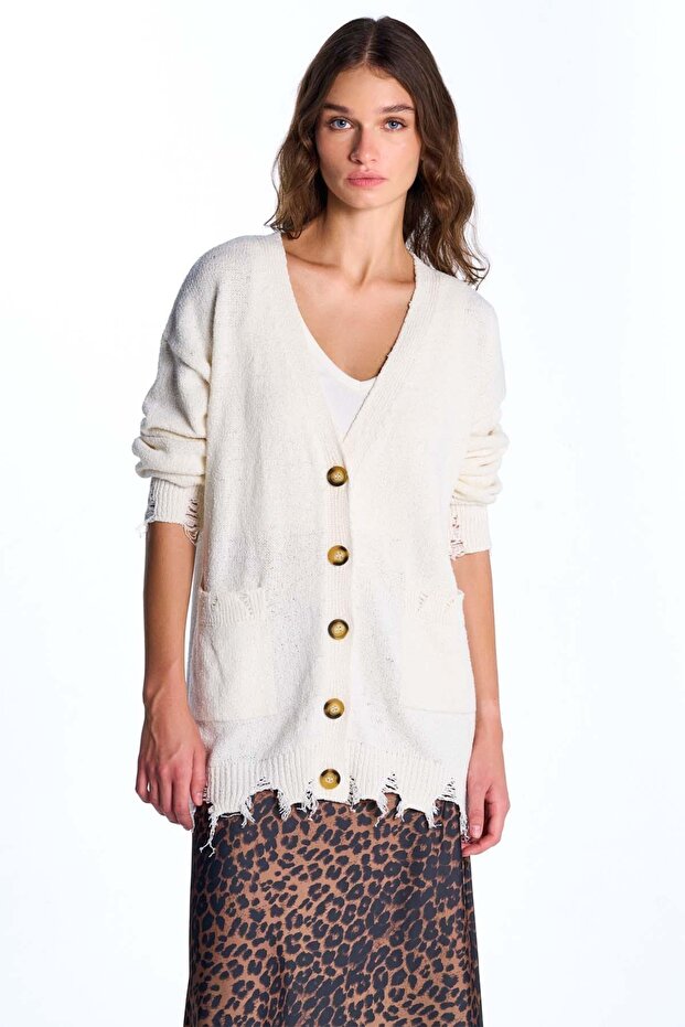 Ecru Pocket Detailed Knitwear Cardigan