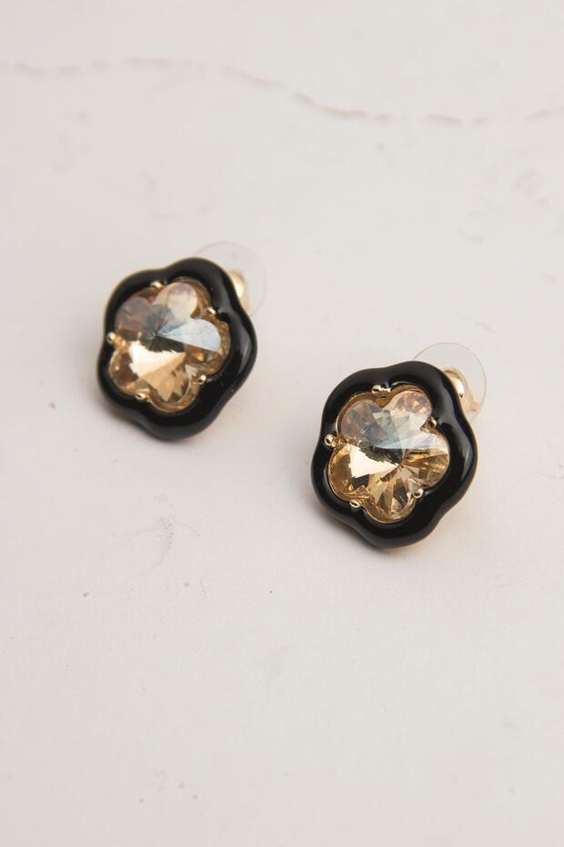 Honey Colored Jewelled Enamel Flower Earrings (2cm)
