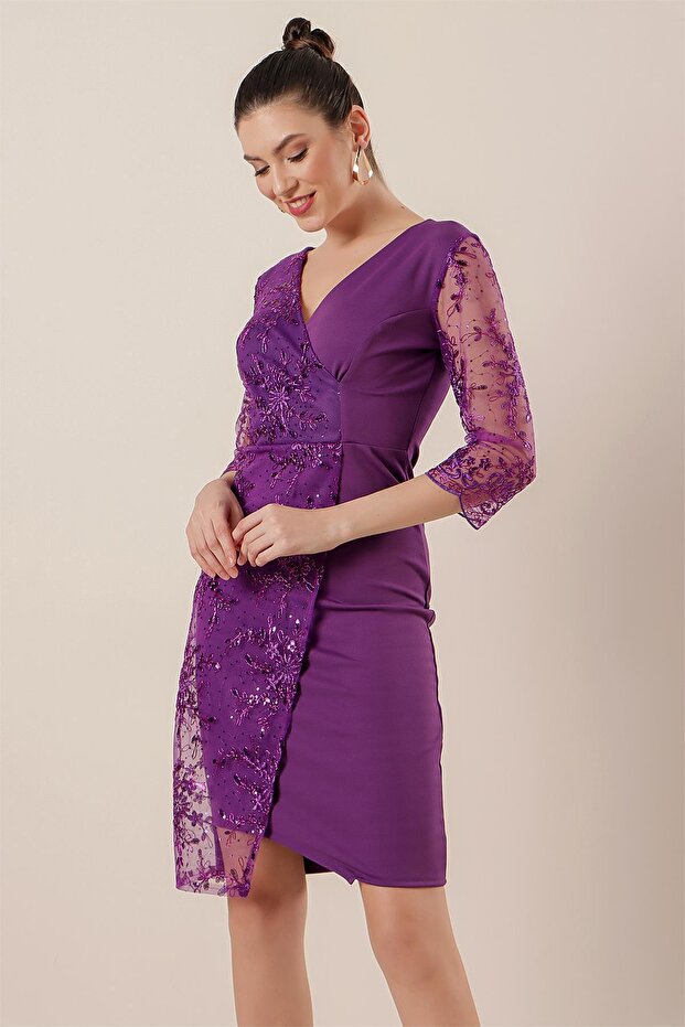 One Side And Sleeves Lace Evening Dress