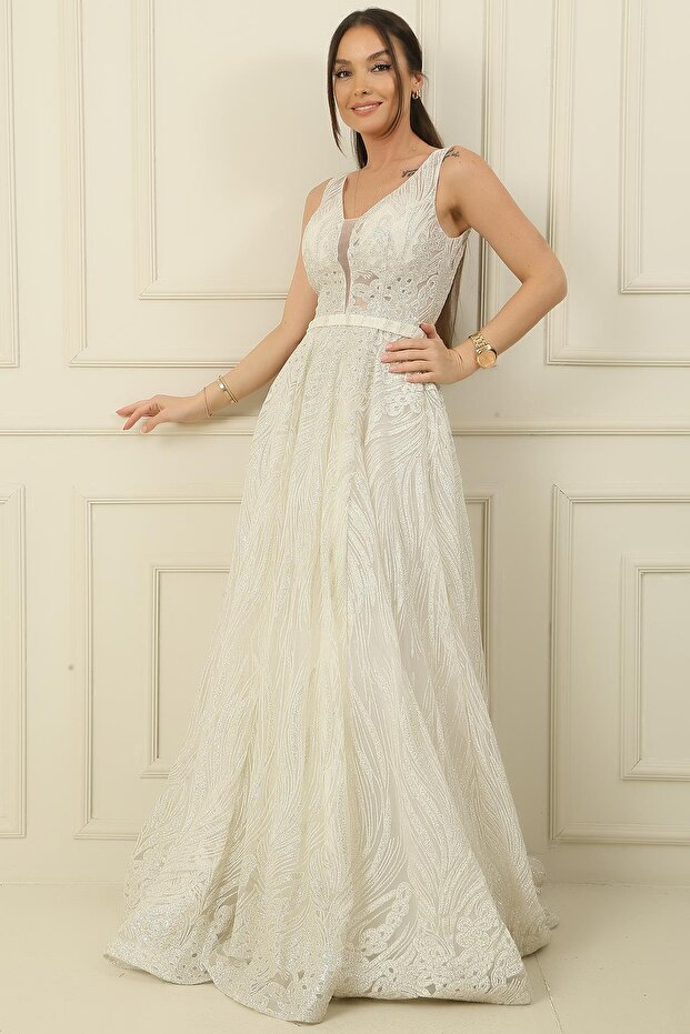 Glittery Ghost Tulle Princess Evening Dress Slim Fit
