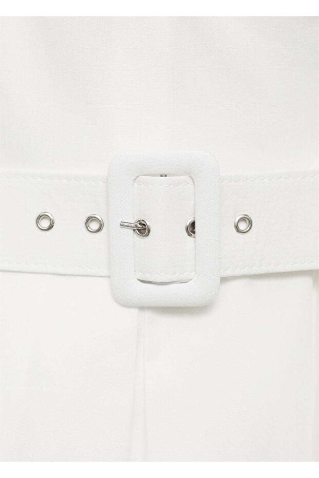 Kemerli kıvrık yaka elbise - 6