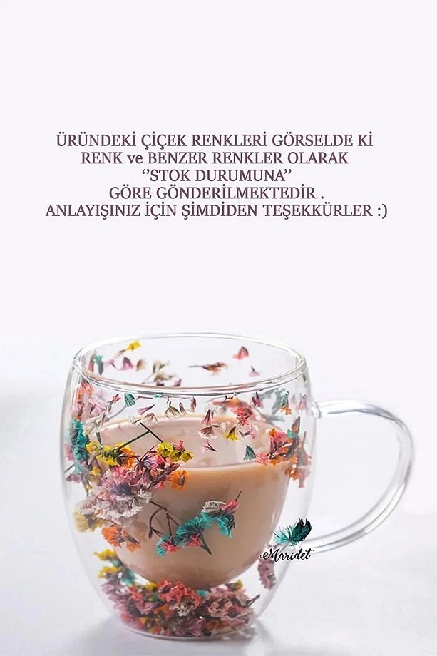 2'li Çift Cidarlı Çiçekli Bardak  Kahve Çay 250ml Bardağı El Yapımı Kulplu Borosilikat Cam Bardağı - 3