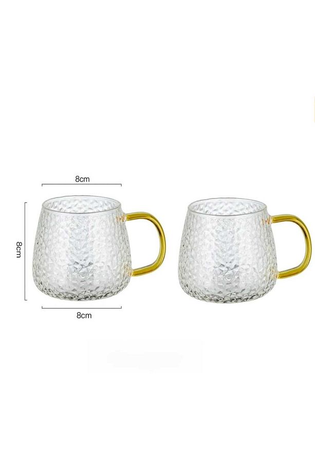 Sarı Saplı Petek Desen Borosilikat Cam  Kupa 400 ml - 5