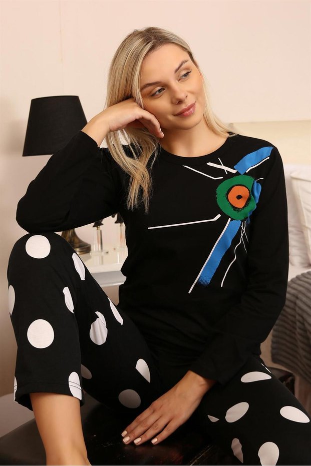 Fashion Line Women Long Sleeve Combed Cotton Pajamas Suit 4176