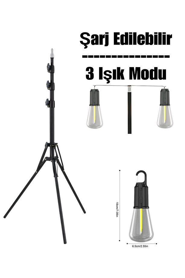 2 Led Gece Kitap Okuma Işığı Standlı 3 Mod'lu Şarjlı Dekor Led Lamba Rustik Ampul Lambader Fener - 5