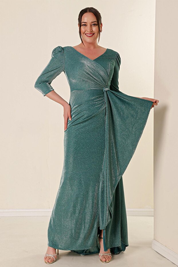 Front Flounce Lined Glitter Plus Size Dress