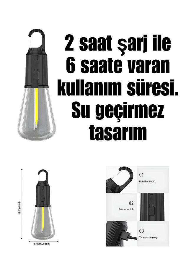 2 Led Gece Kitap Okuma Işığı Standlı 3 Mod'lu Şarjlı Dekor Led Lamba Rustik Ampul Lambader Fener - 6