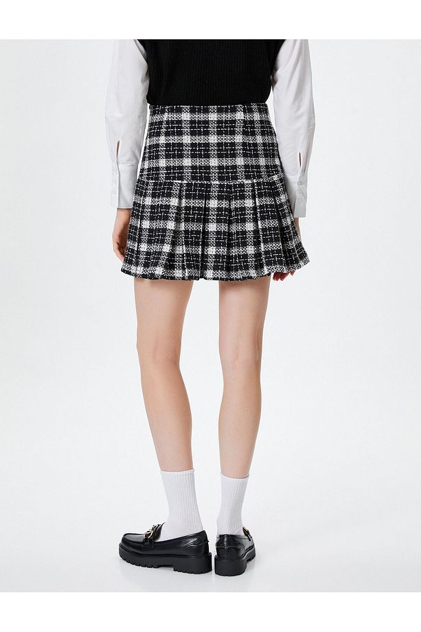 Tüvit Pileli Mini Etek Slim Fit - 4