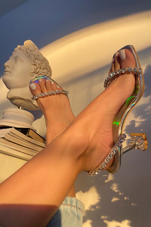 Parker Hologram Stone részletes sarkú női papucs - 5