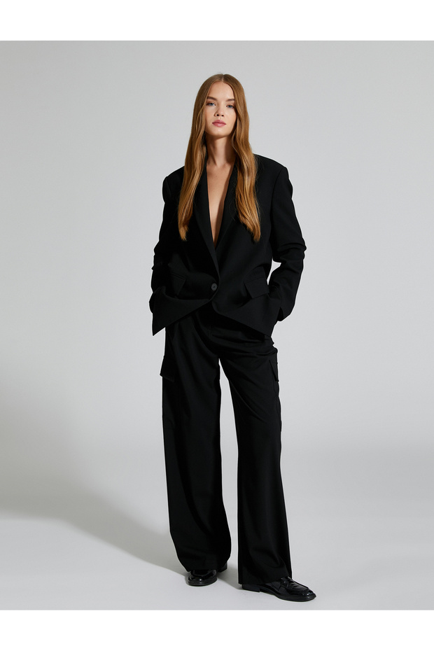 Palazzo Trousers High Waist with Fabric Pleat Detail