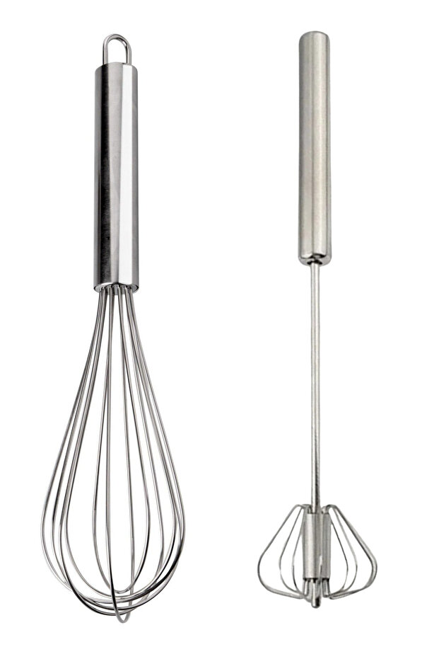 Set of 2 Large Size Stainless Steel Beater Semi-Automatic Luxury Dowry Set Whisk Egg Beater