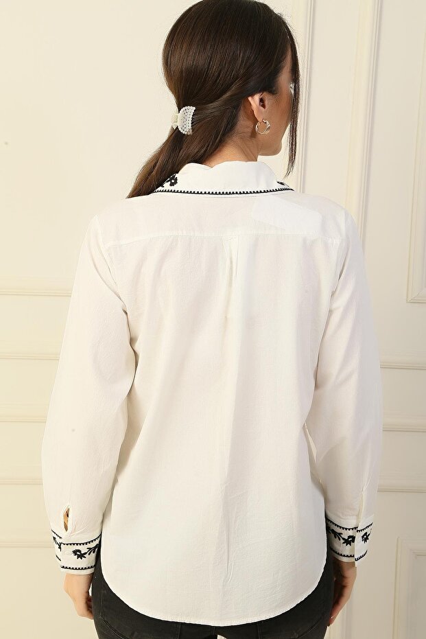 Yakası Ve Kolları Nakış İşlemeli Gömlek - 4