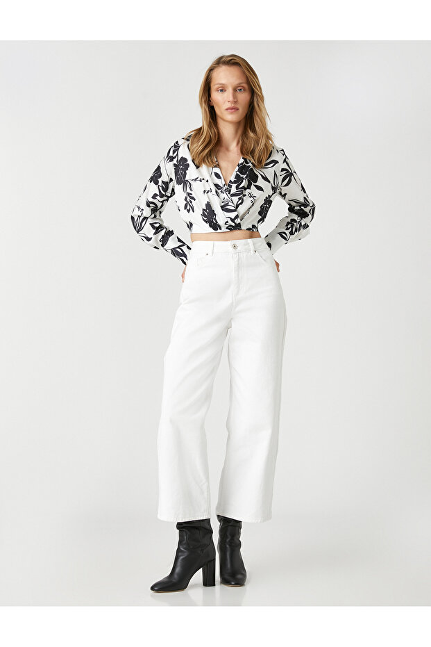 Crop Wrap Blouse Long Sleeve Shirt Collar
