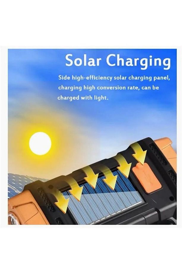 38w Güneş Enerjili Usb Şarjlı Uzun menzilli 4 Modlu Kamp Feneri El Feneri ışıldak - 5