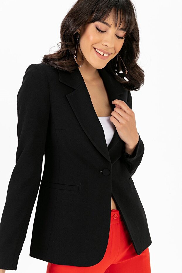 سترة بزر واحد وجيوب وهمية - 2