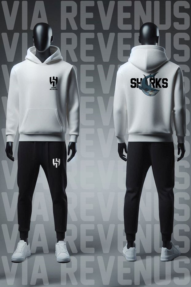 Al Crescent Sharks Printed Wide Fit Hoodie and Sweatpants Unisex Sports Suit