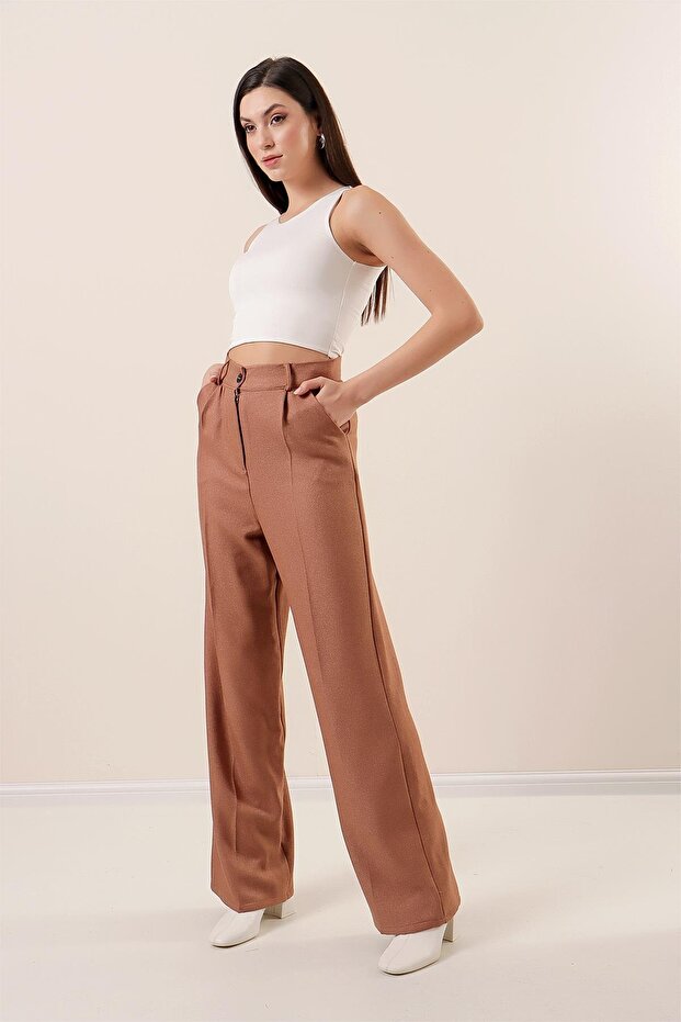 Side Pocket Wool Effect Palazzo Trousers