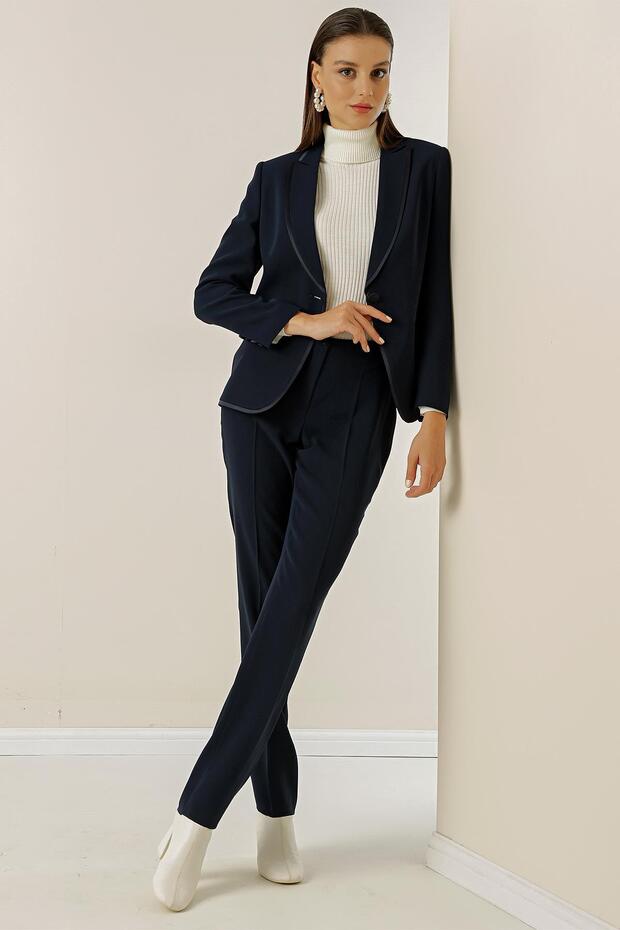 Pile Lined Single Button Jacket 2 Piece Set with Trousers