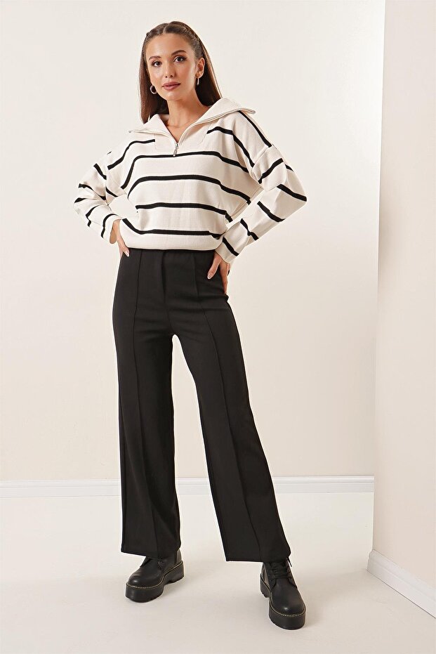 Wide Leg Grass Scuba Crepe Trousers