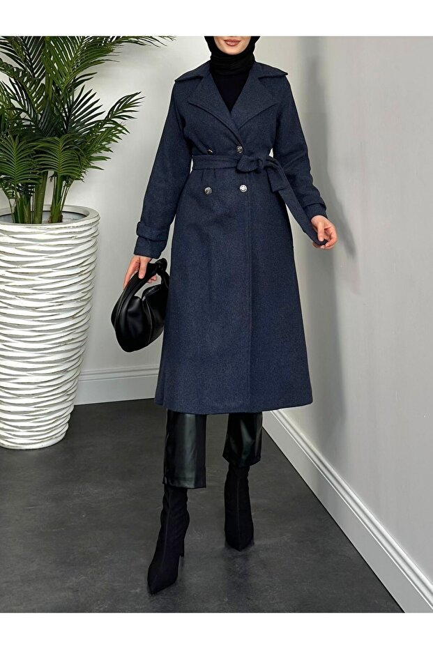 قبعة ذات ياقة مزدوجة الصدر بأزرار - 2