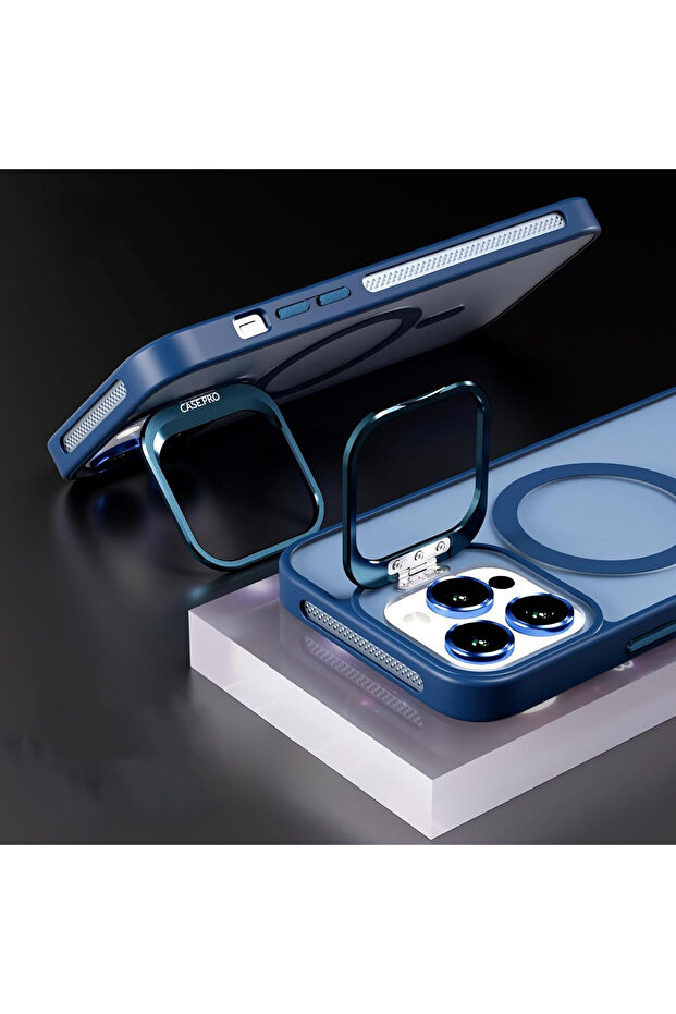 Apple iPhone 16 Pro Compatible Case with Stand Matte Magsafe Metal Key Camera Lens Gift Nevada Case - 2