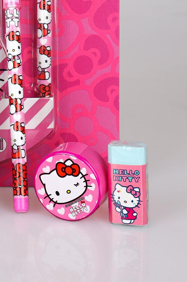 LİSANSLI HELLO KITTY 4'LÜ KIRTASİYE SETİ NOT DEFTERİ,GEÇMELİ KURŞUN KALEM,SİLGİ VE KALEMTRAŞ - 5