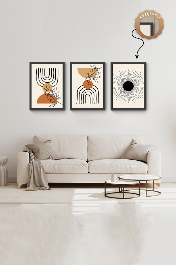 Minimalist MDF Tablo 3lü Tablo Seti Siyah Çerçeveli Duvar Tablosu Salon Duvar Tabloları Ahşap Tablo - 5