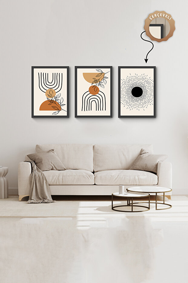 Minimalist MDF Tablo 3lü Tablo Seti Siyah Çerçeveli Duvar Tablosu Salon Duvar Tabloları Ahşap Tablo - 7