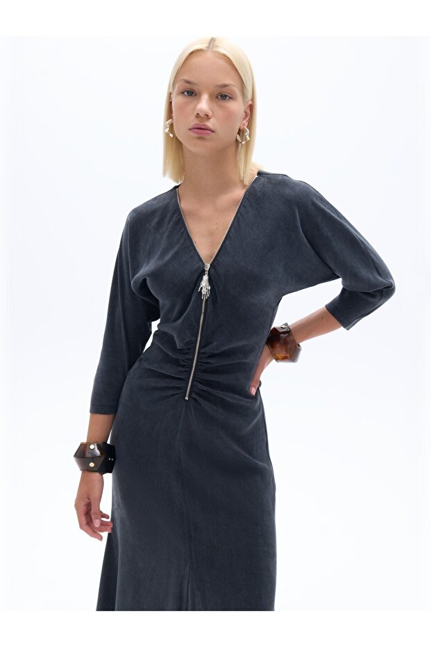 Drape Detaylı Elbise - 2