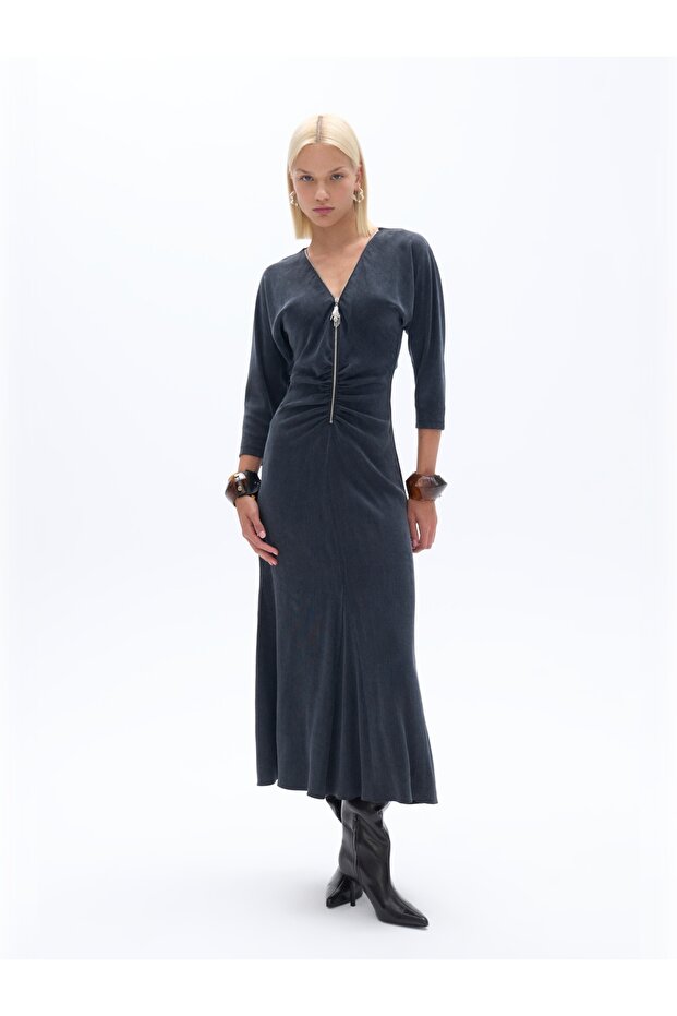 Drape Detaylı Elbise - 1