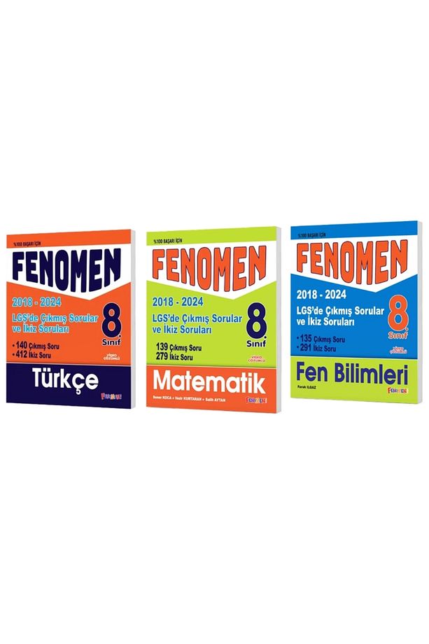FENOMEN YAYINLARI 8. SINIF LGS Türkçe + Matematik + Fen Bilimleri Çıkmış Sorular Ve İkiz Soruları (2 - 1