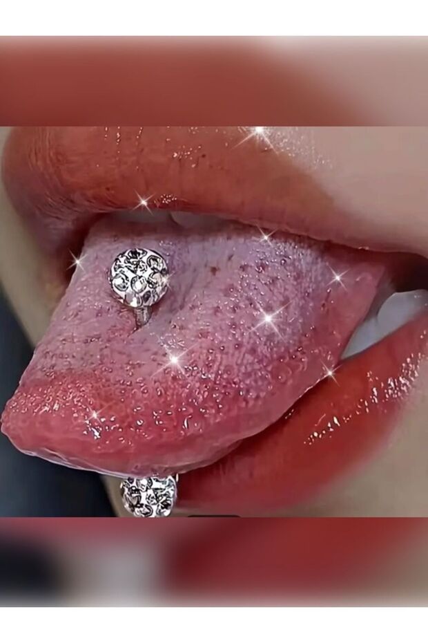 Şambala Kristal Çelik Dil Piercing - 1