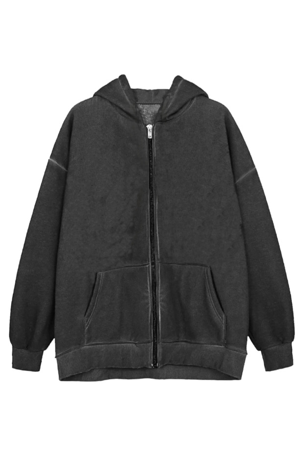 Füme Yıkamalı Basic Oversize Hırka - 1