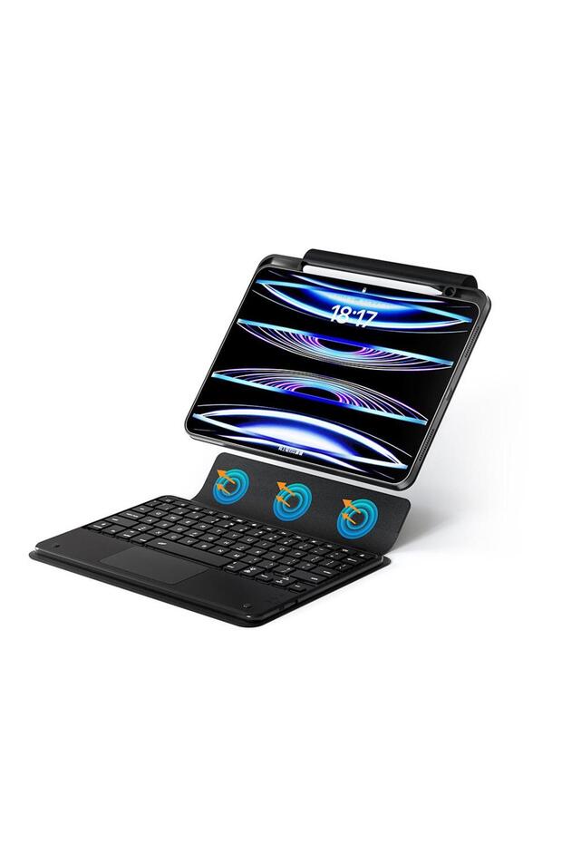 iPad Pro 11 M4 2024 Uyumlu Klavyeli Kılıf Standlı Bluetooth Klavye Trackpad Keyboard - 2