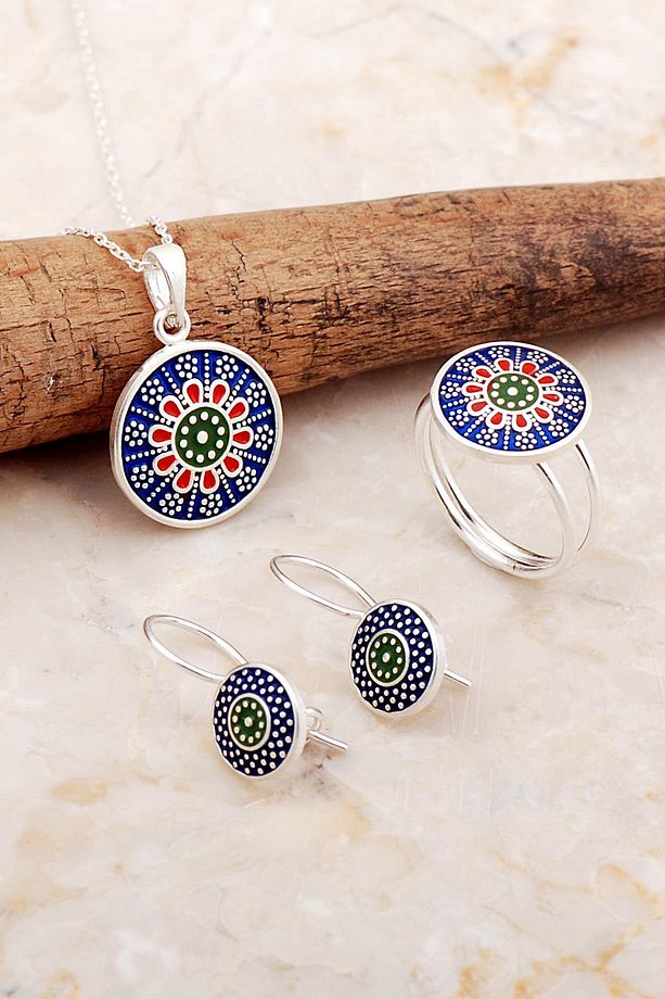 Anadolu Motifli Elişi Mineli Gümüş Set 2823 - 1