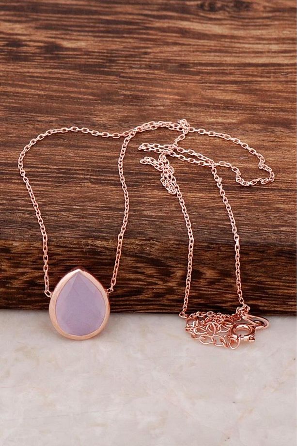 Pembe Quartz Taşlı Rose Gümüş Kolye 6479 - 1