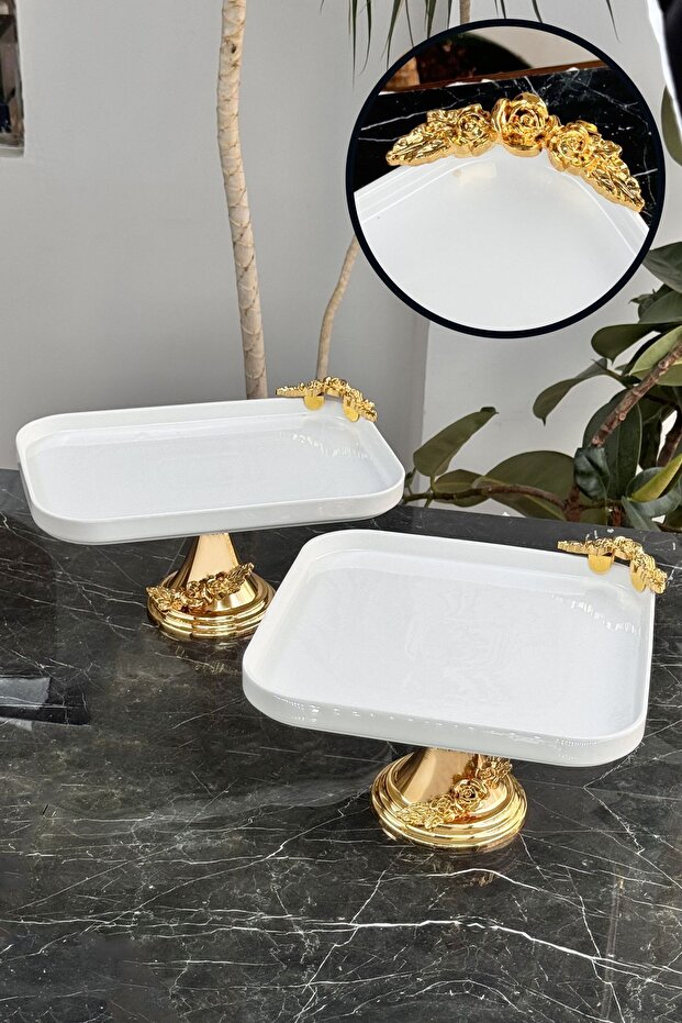 Porcelain Plate with Metal Legs, Cake & Cookie & Food Serving Set, Presentation Tray