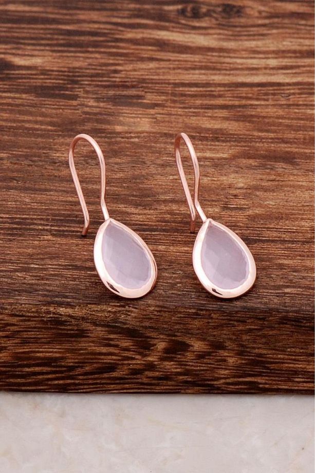 Pembe Quartz Taşlı Rose Gümüş Küpe 4539 - 1