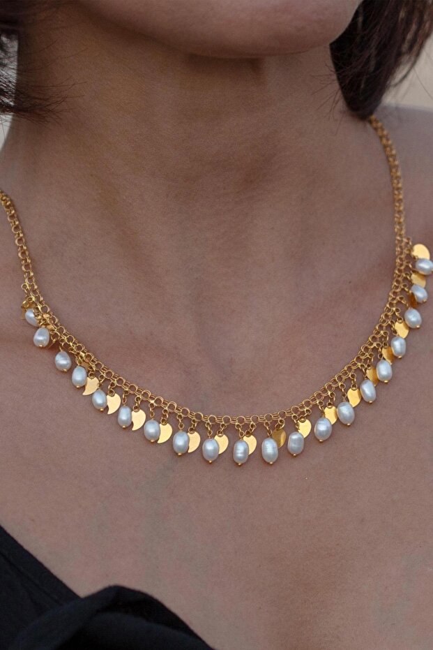 14 Ayar Altın İncili Pullu Gerdanlık - 1