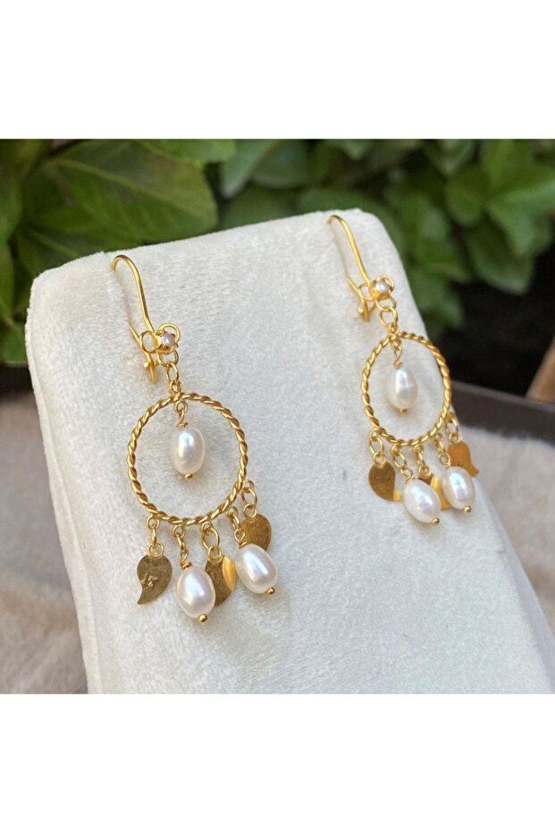 14 Ayar Altın İnci Pullu Küpe - 3