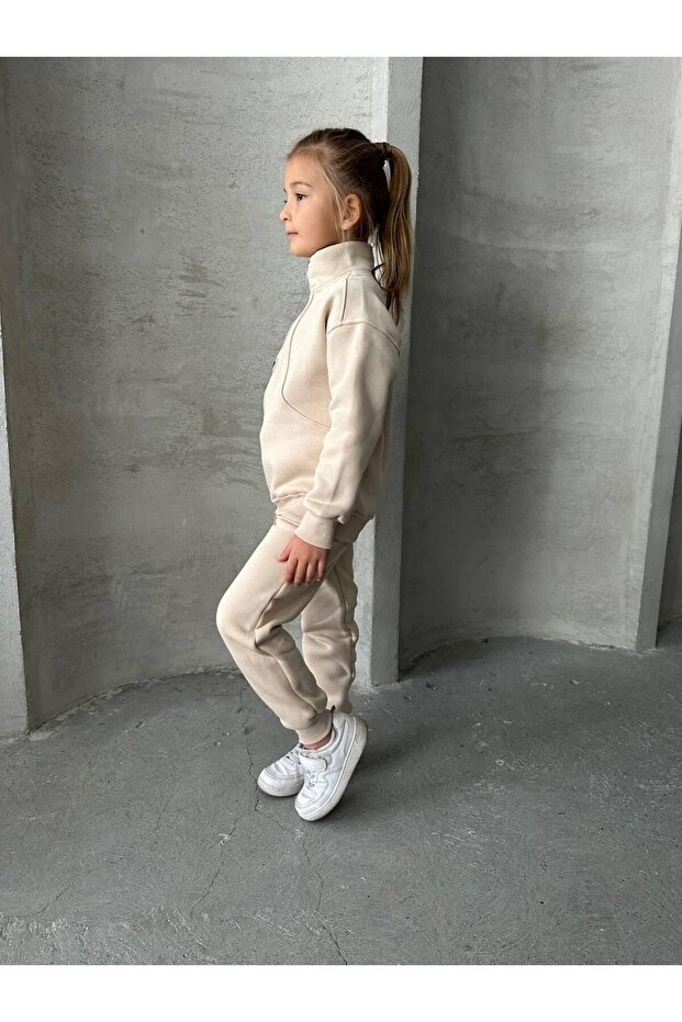 Winter Thick Hooded Fleece Inside Squishy Printed Oversized Girls Tracksuit Set