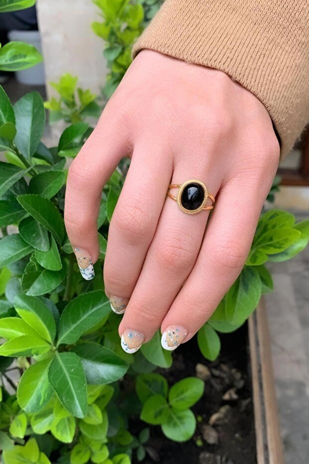 14 Ayar Altın Mini Onix Meftüllü Yüzük - 3