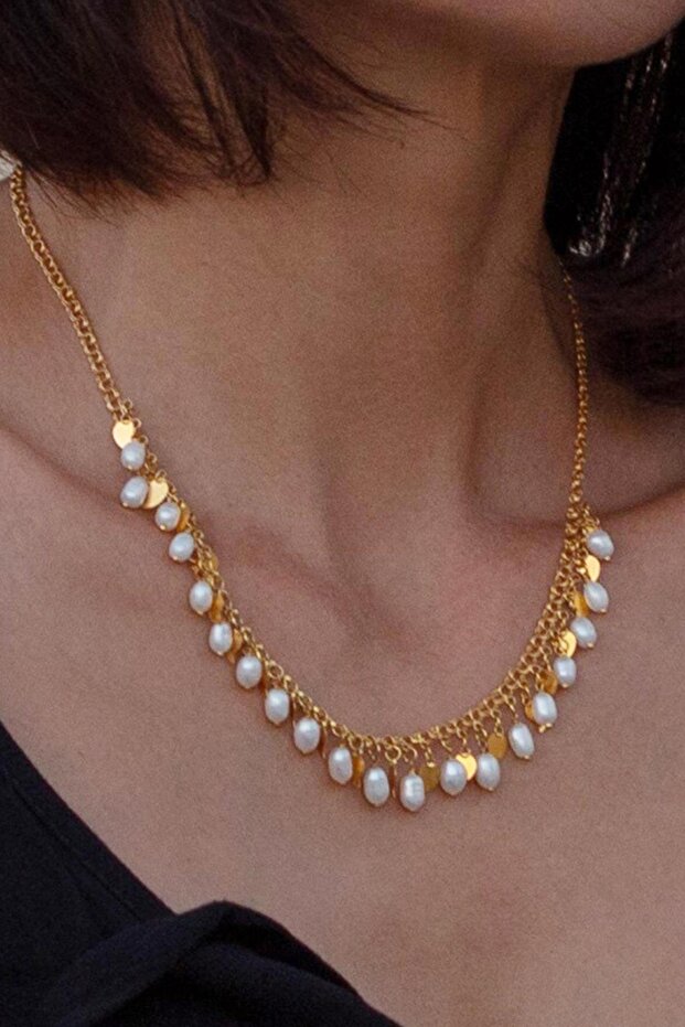 14 Ayar Altın İncili Pullu Gerdanlık - 3