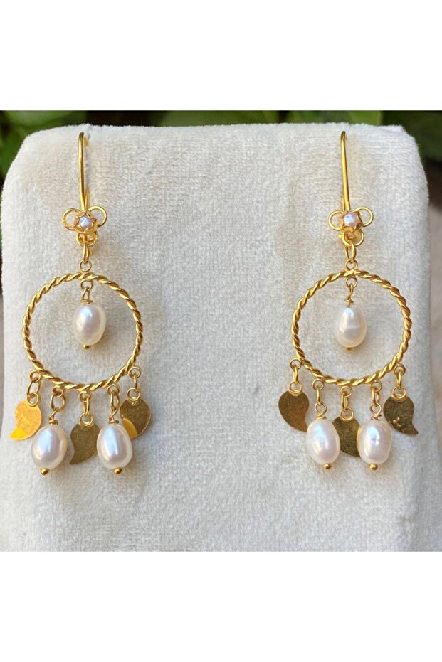 14 Ayar Altın İnci Pullu Küpe - 1