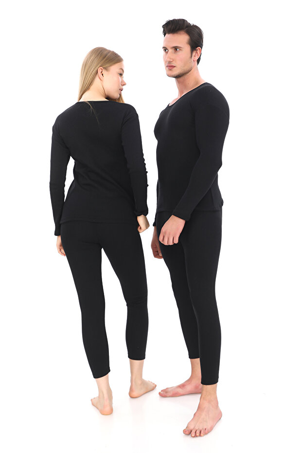 Unisex Fleece-Lined Thermal Underwear Set Cotton Flexible Winter Underwear Set